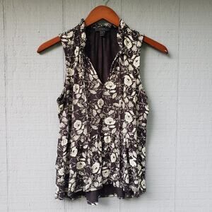 J Crew Off White Black Floral Peplum Tank Top XS